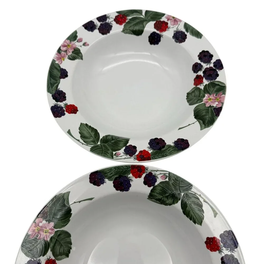 Tienshan Raspberry‎ Social Rim soup bowls lot of four Stoneware replacements